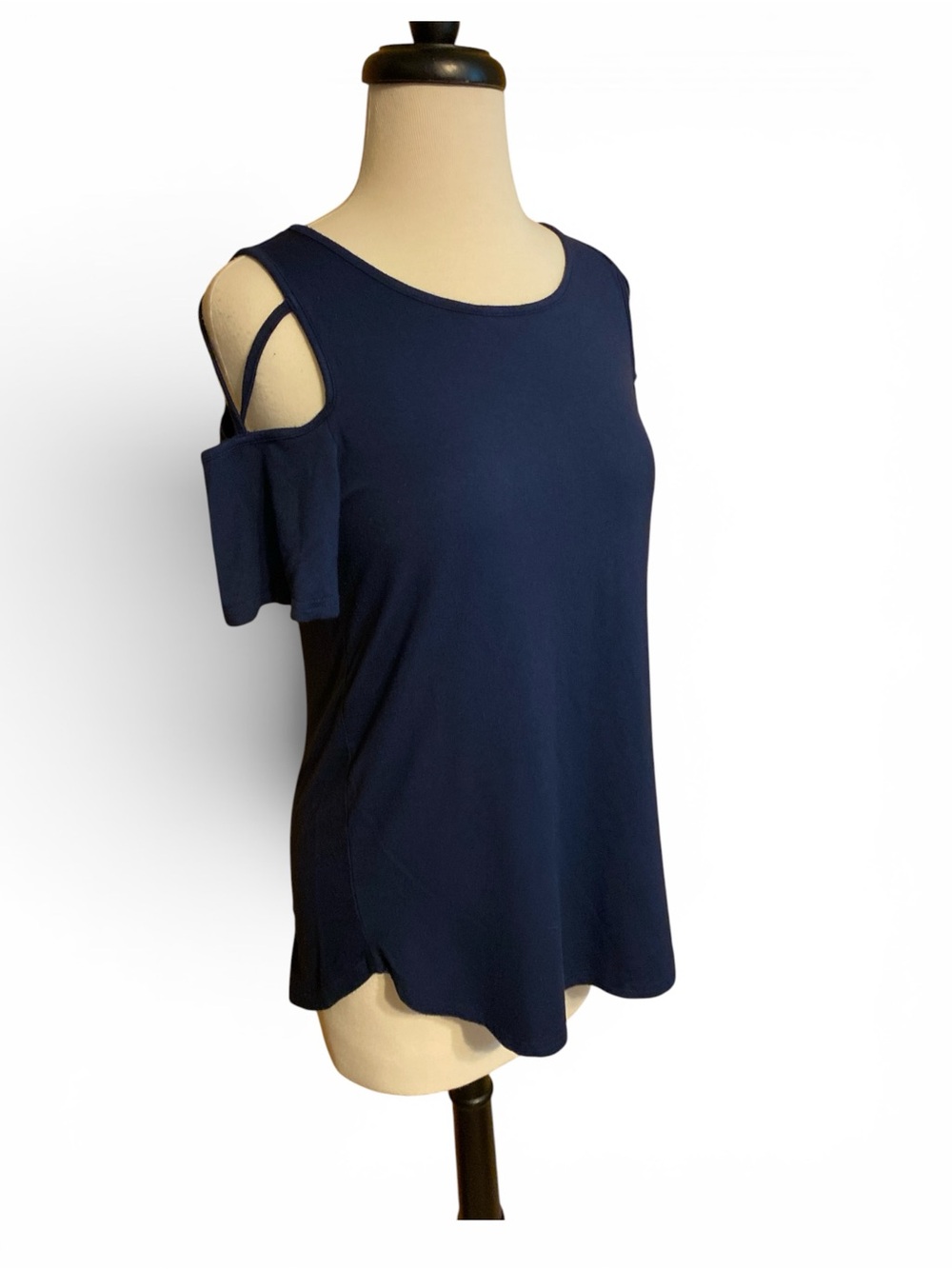 Navy Cold-Shoulder Tank Top with Strappy Detail